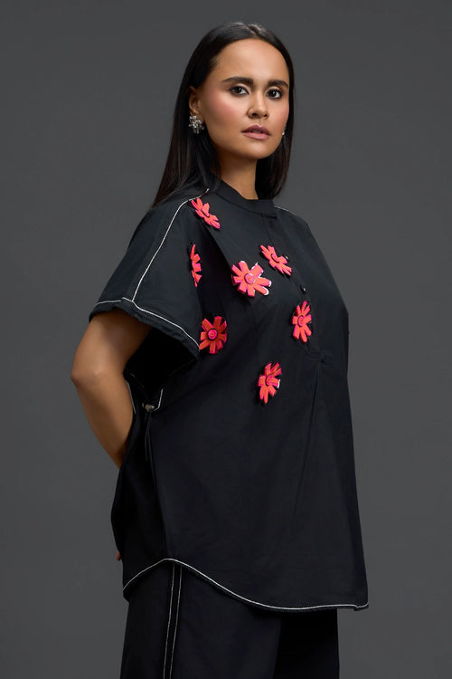 Black Floral Patch Top