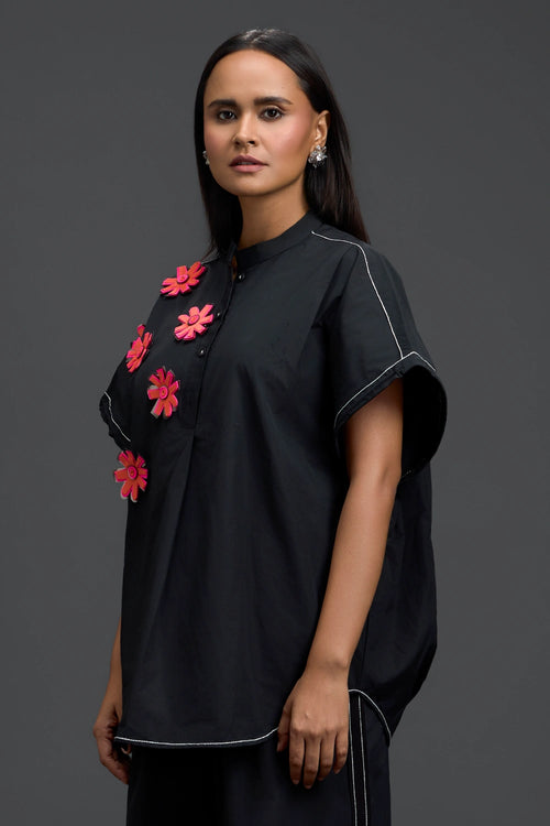 Black Floral Patch Top