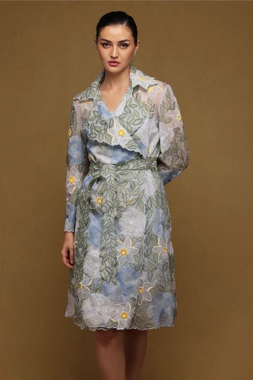 Blue Trench Coat with Belt