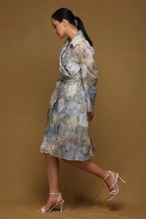 Blue Trench Coat with Belt