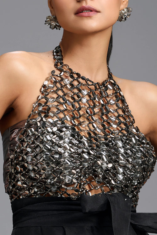 Handwoven Metallic Mesh Halter Top