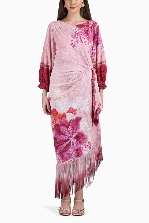 Petals Below Asymmetrical Placement Printed Dress