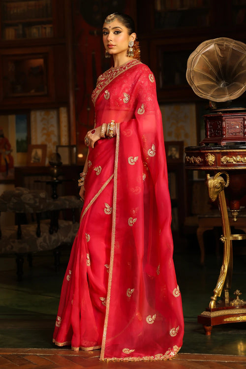 Ahista Dark Pink Gota Patti Saree Set