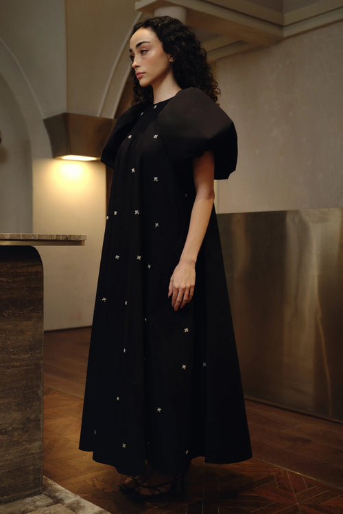 Black Hand-embellished Cotton Maxi Dress