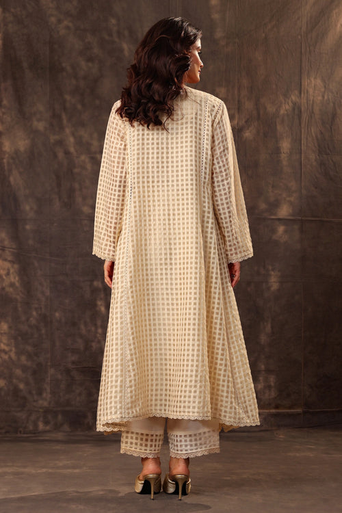 Vaayu Beige Panelled Kalidar Set