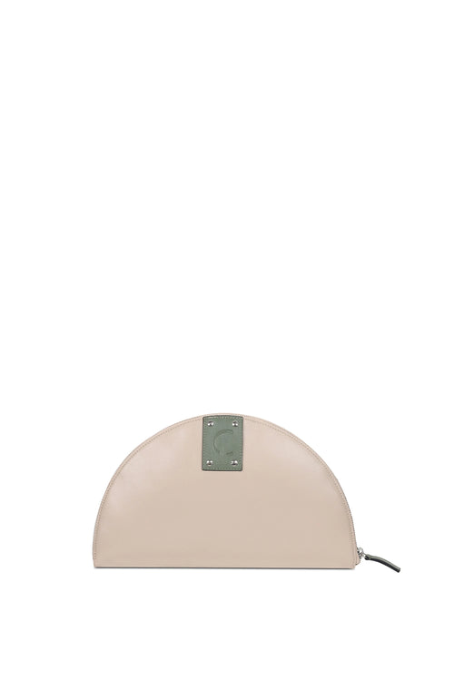 Lussa Beige Sage Green Half Moon Clutch Bag