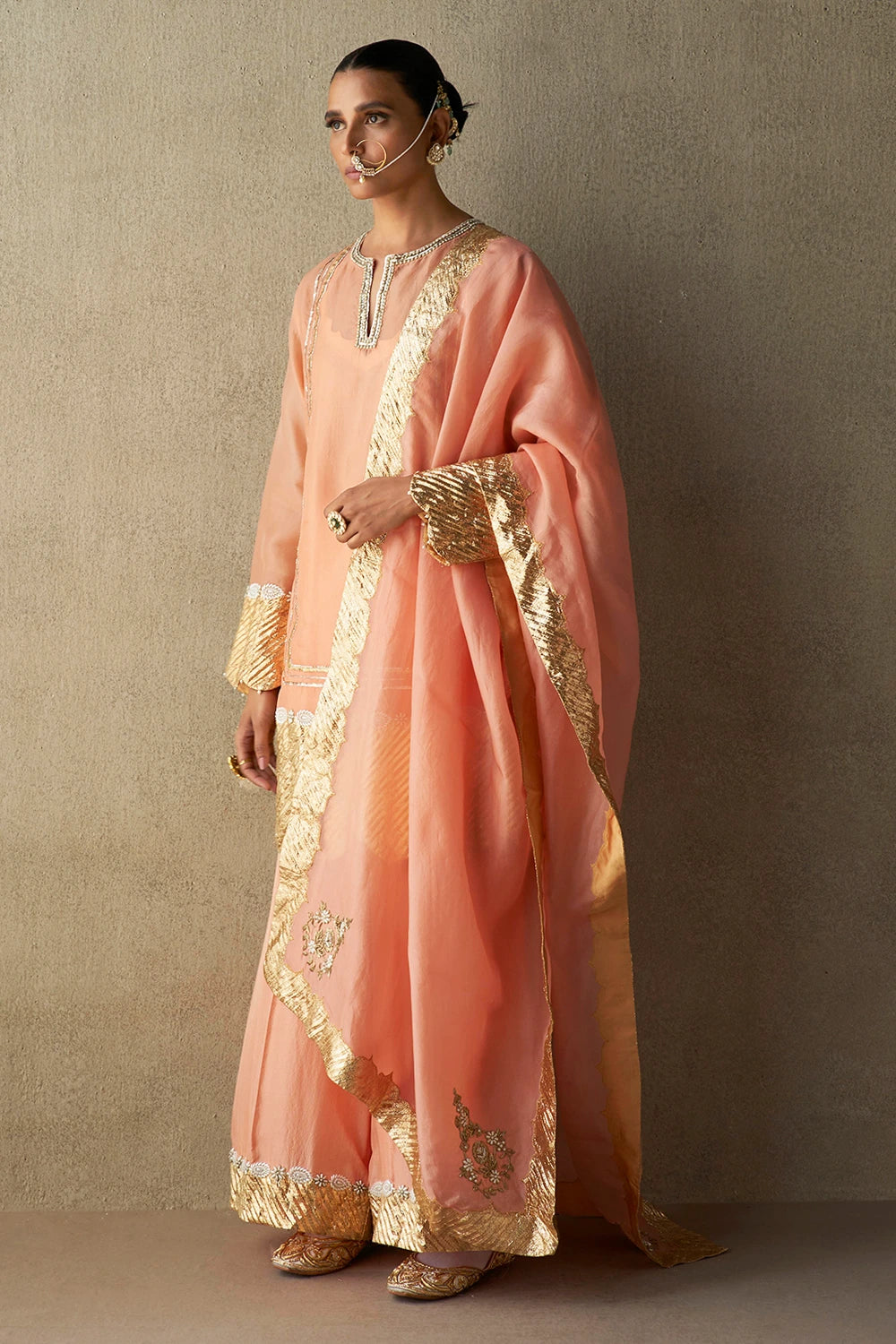 Indira Coral Organza Kurta Set