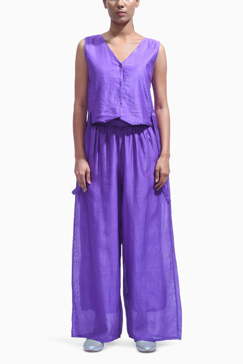 Violet Cross Silk Co-ord Set
