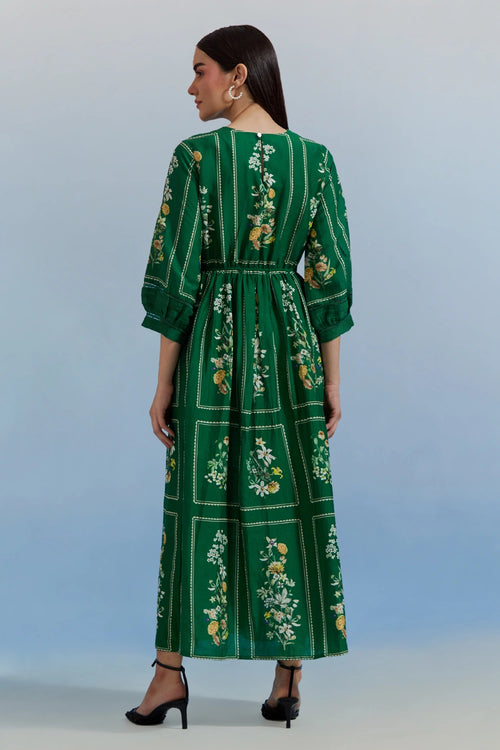 Green Bouquet Midi Dress
