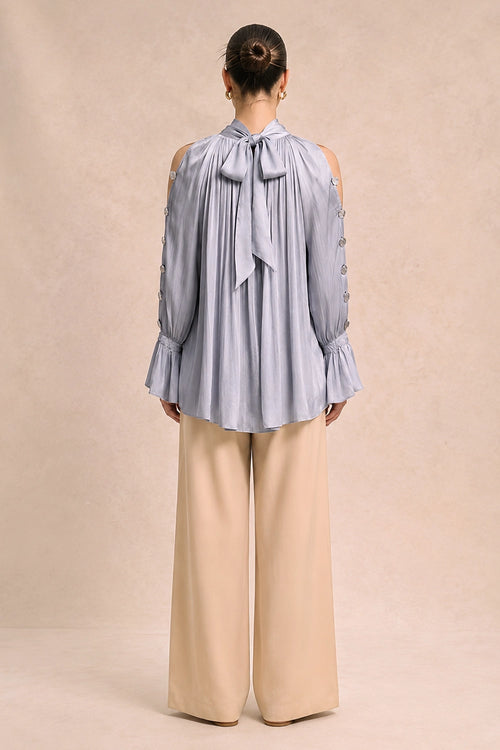 Steel Grey Halter Neck Blouse