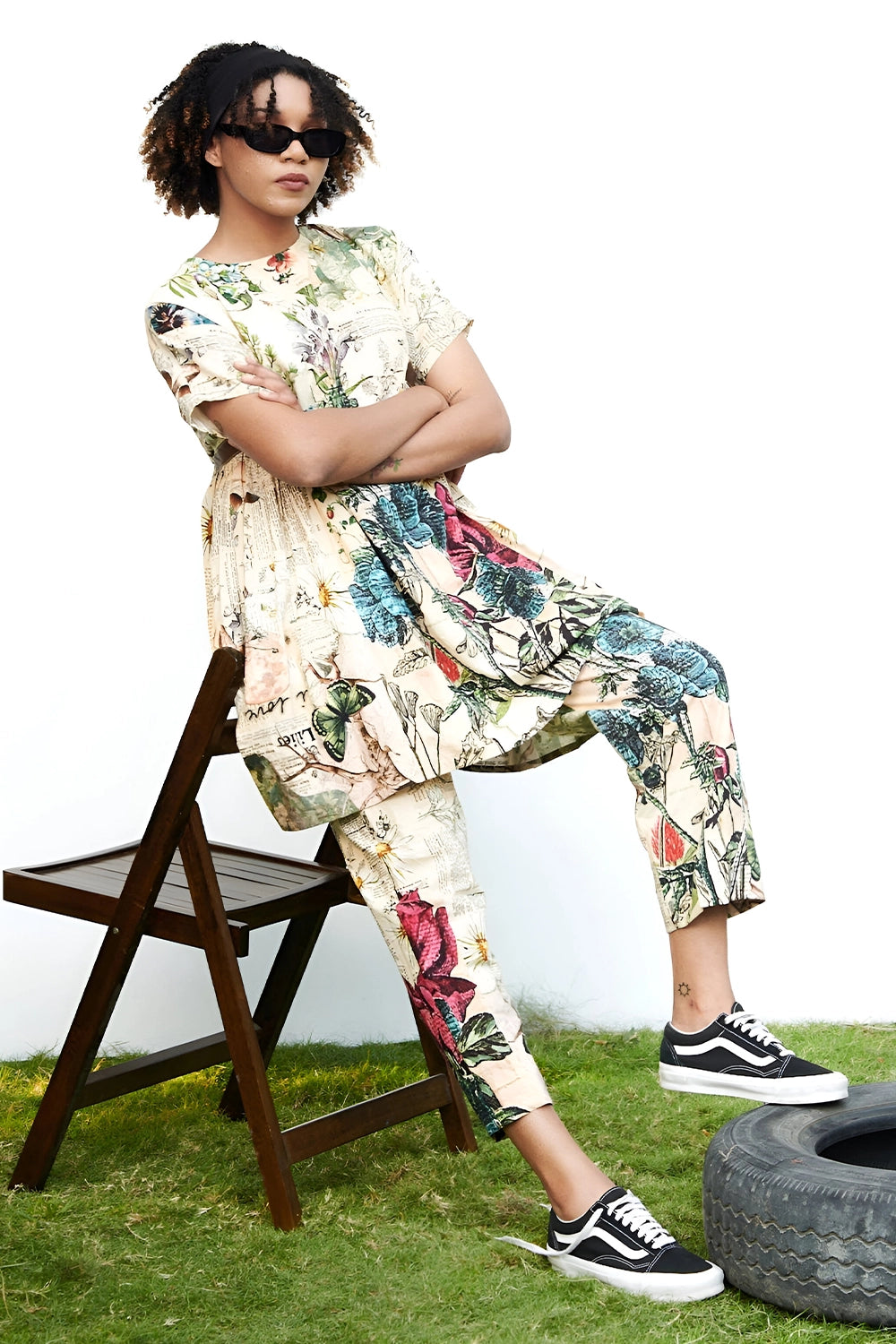 Newspaper Print Co-ord Set With Leather