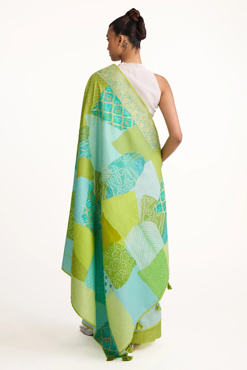 Green Boro Bandhani Silk Saree