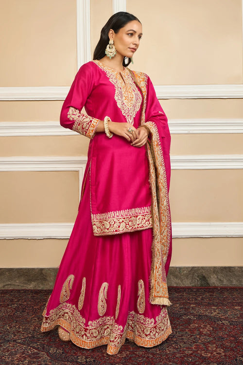 Amira Hotpink Kurta with Sharara and Dupatta