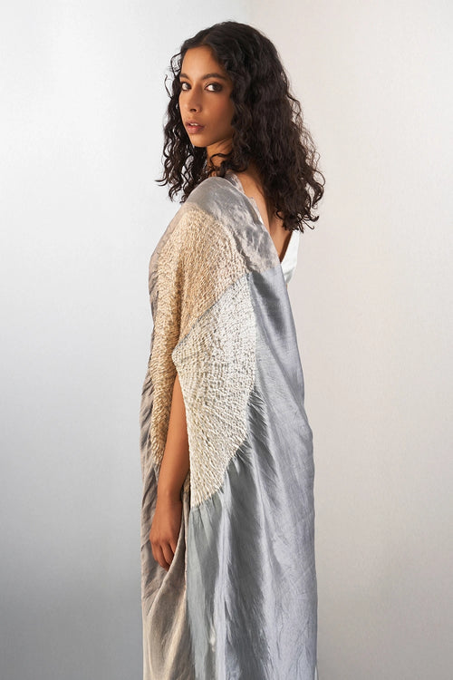 Full Metallic Grey Handsfree Saree
