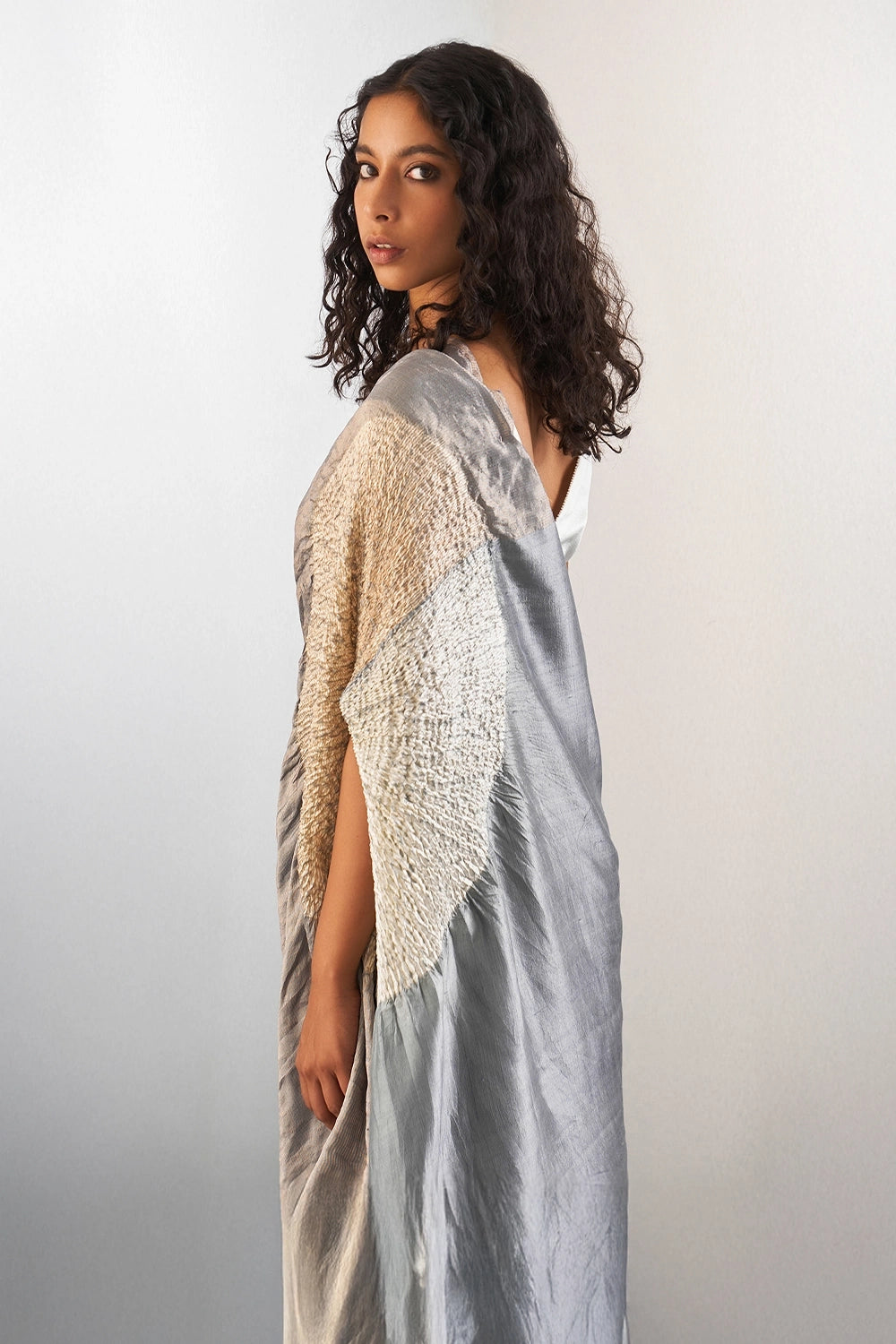 Full Metallic Grey Handsfree Saree