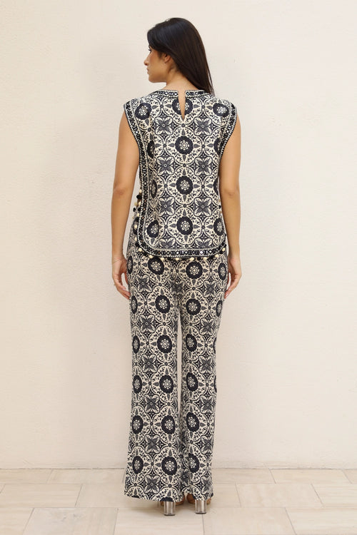 Black Printed Patra Work Co-ord Set