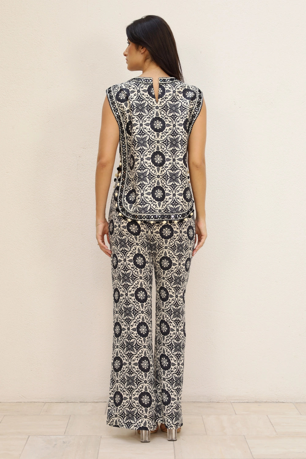 Black Printed Patra Work Co-ord Set