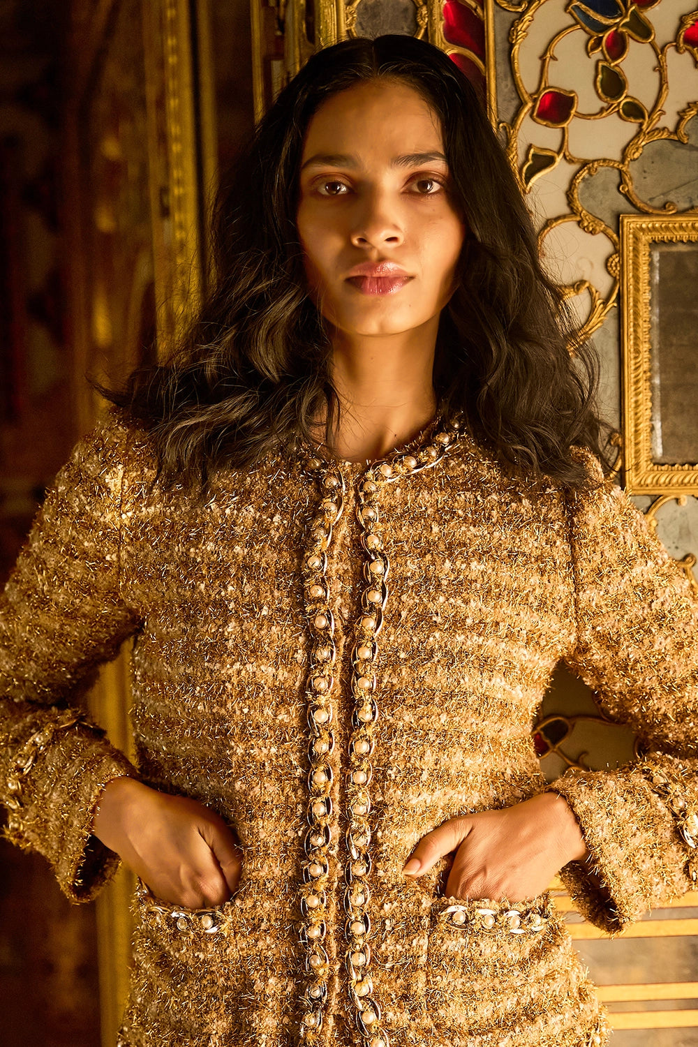 Gold Bouclé Jacket and Skirt