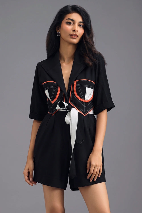 Black Tailored Playsuit