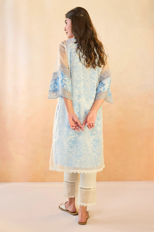 Sky Floral Embroidered Organza Slip Kurta Set