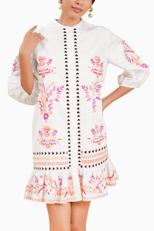 Cotton Floral Embrodered Tulip Dress