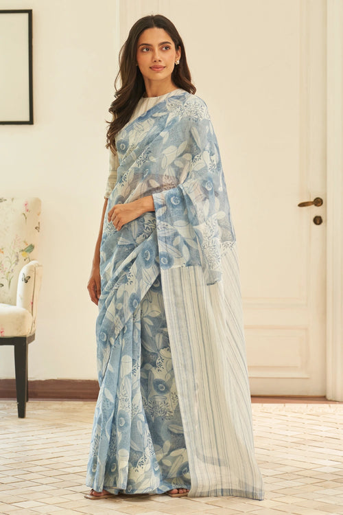 Powder Blue Floral Saree