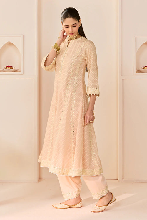 Firdaus Carnation Pink Long Kalidaar Chauga with Dogri Salwar and Dupatta