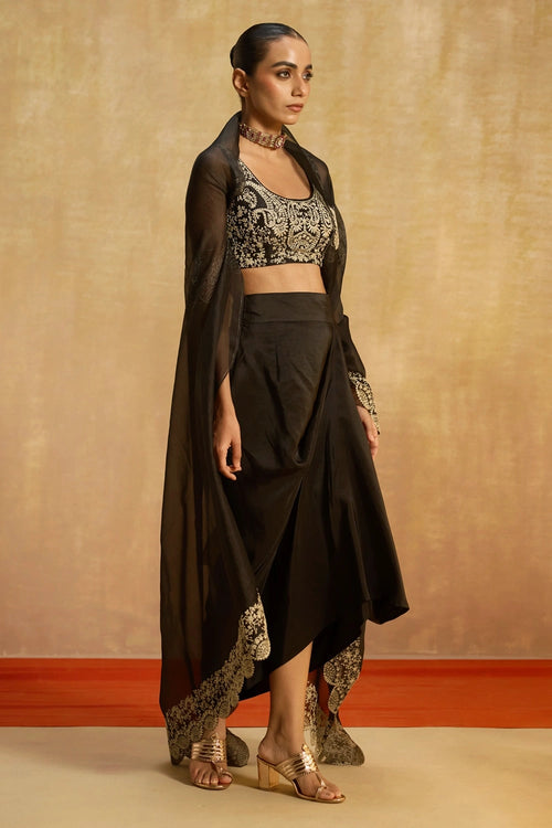 Malika Black Cape Set