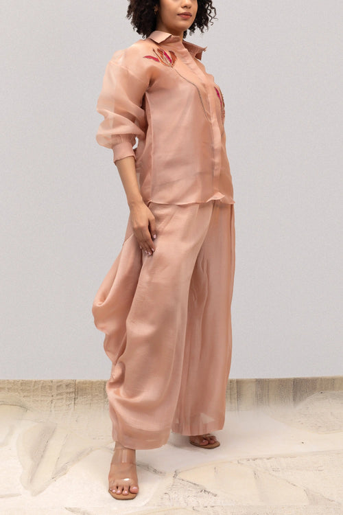 Eeda Tissue Peach Flower Co-ord Set