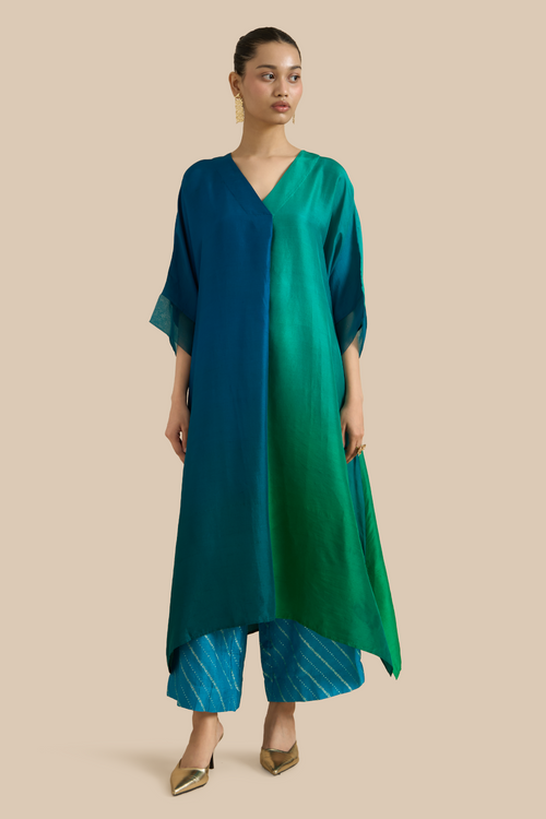 Green Blue Ombre Kaftan Set
