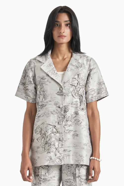 Grey Silk Jacquard Blazer