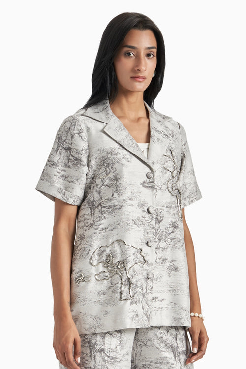 Grey Silk Jacquard Blazer