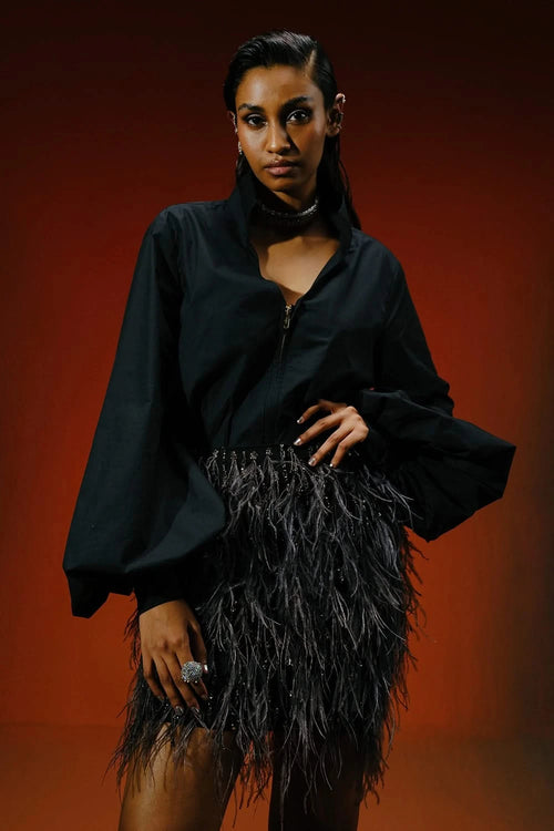 Black Poplin Ballon Sleeve Shirt