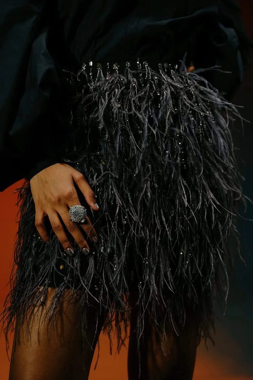 Black Sequins Feather Skirt