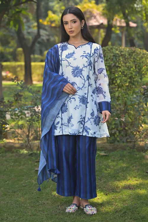 Blue Cotton Chanderi Suit
