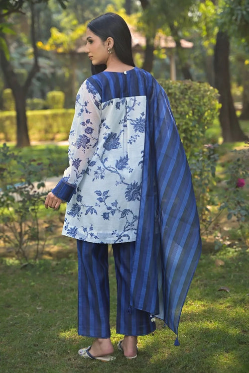 Blue Cotton Chanderi Suit