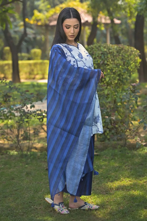 Blue Cotton Chanderi Suit