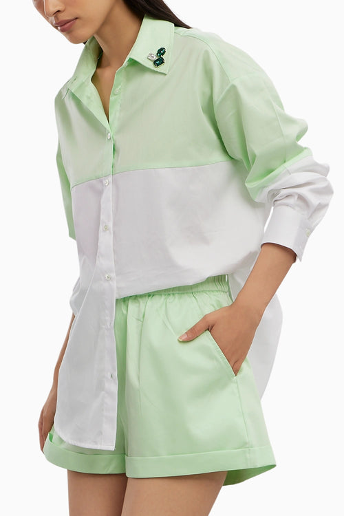 Lime Green Swarovski Block Shorts Co-ord Set