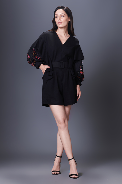 Black Embroidered Playsuit