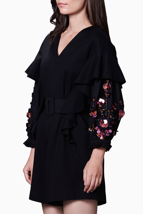 Black Embroidered Playsuit