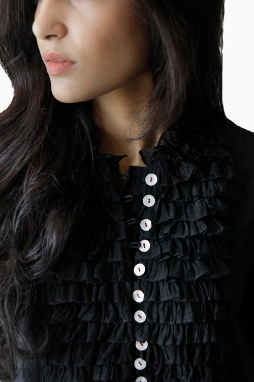 Black Ruffle Yoke Shift