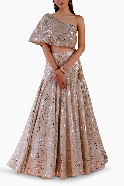 Ecru Conical Kalidaar Lehenga