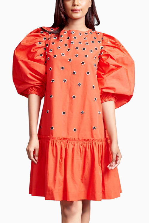 Orange Short Backless Dress With Embroidery