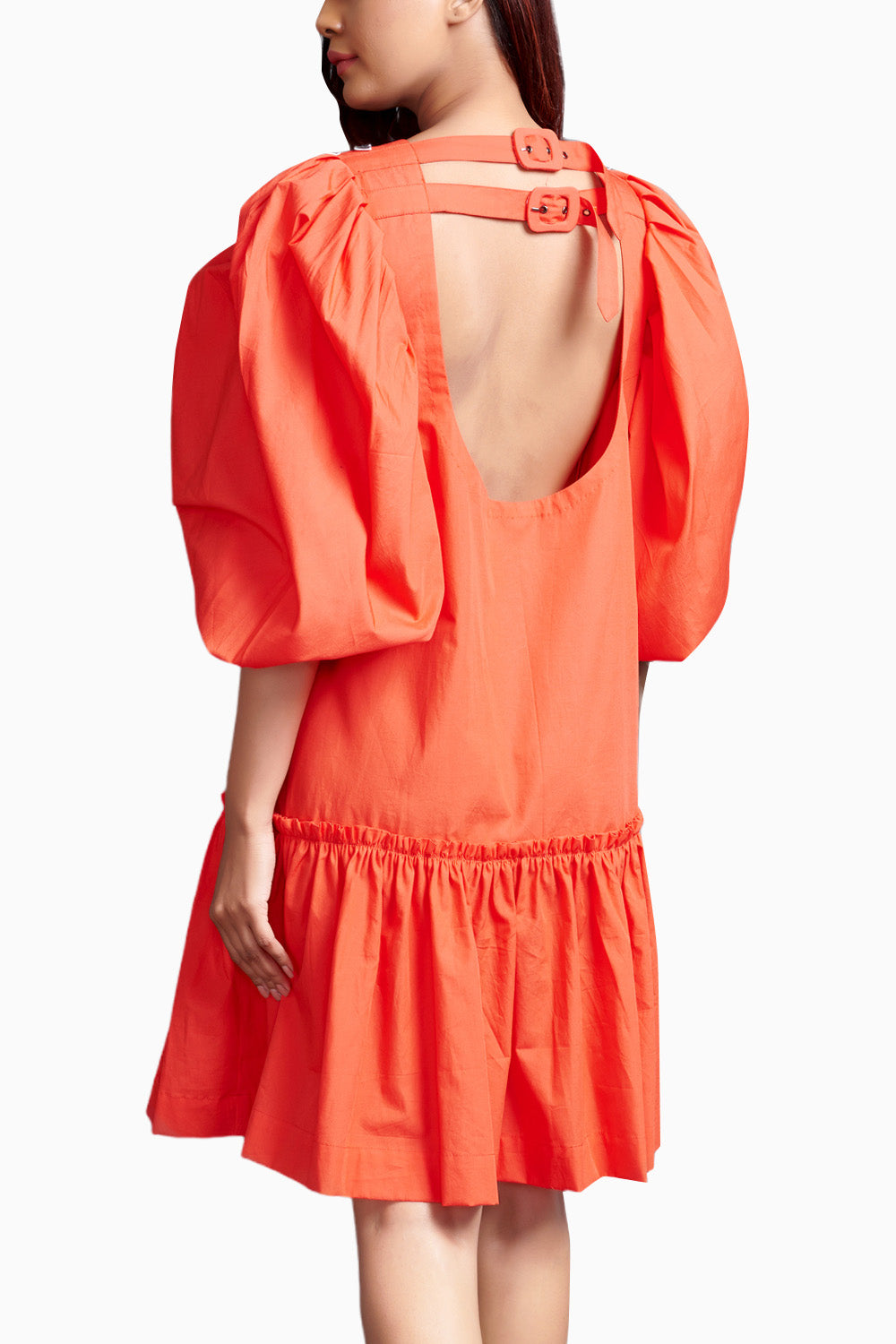 Orange Short Backless Dress With Embroidery