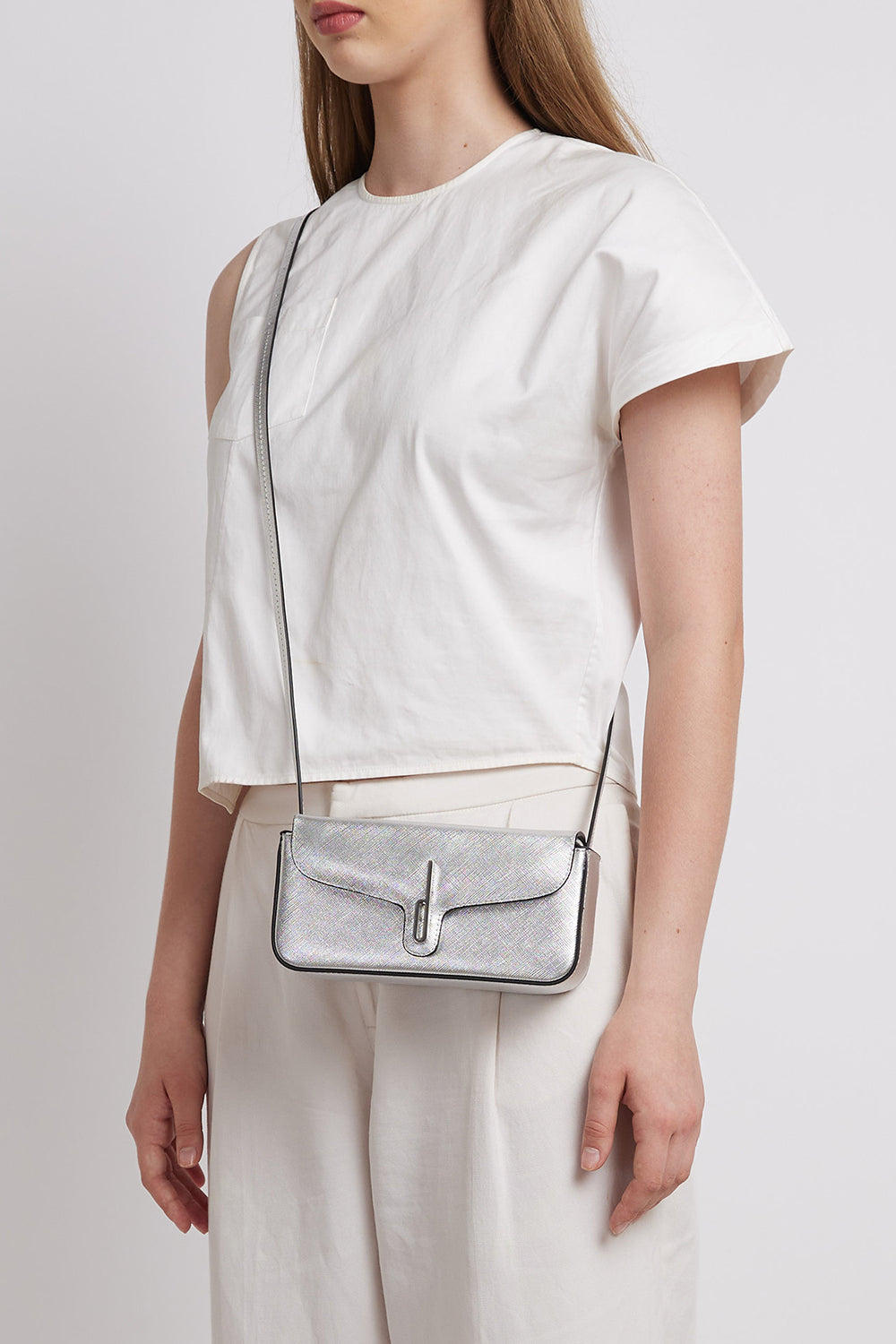 Claudia Mini Metallic Silver Crossbody Bag