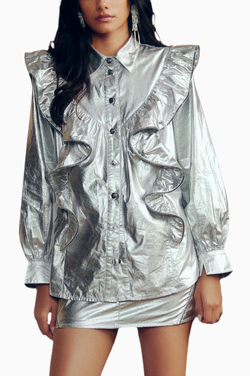 Zipper Frill Silver Foil Shirt