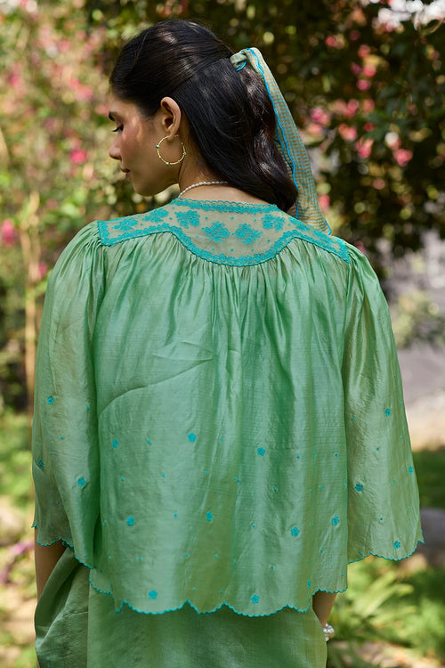 River Fork Green Embroidered Blouse