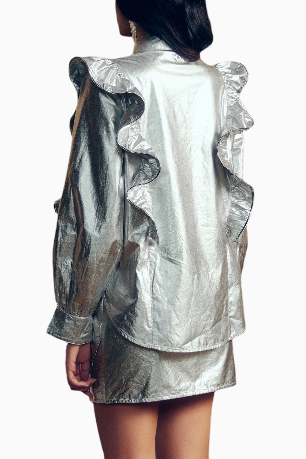 Zipper Frill Silver Foil Shirt