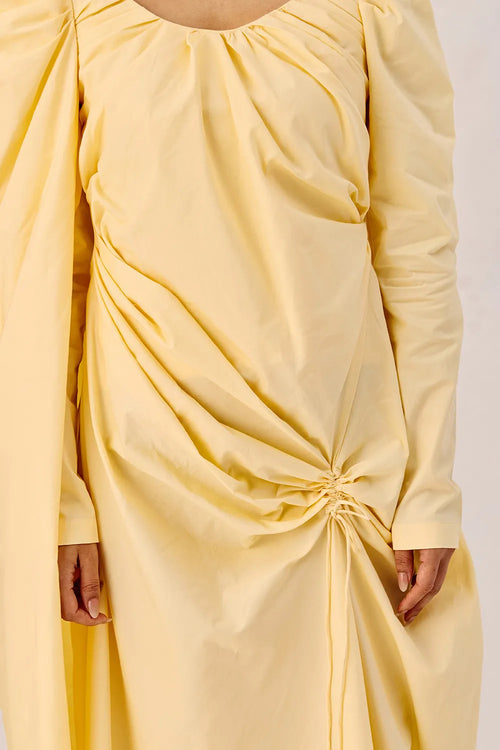 Yellow Ruched Evening Gown