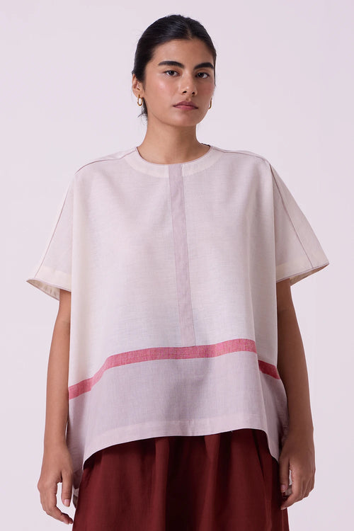 Kaze Ecru Colourblocked Handwoven Tent Top